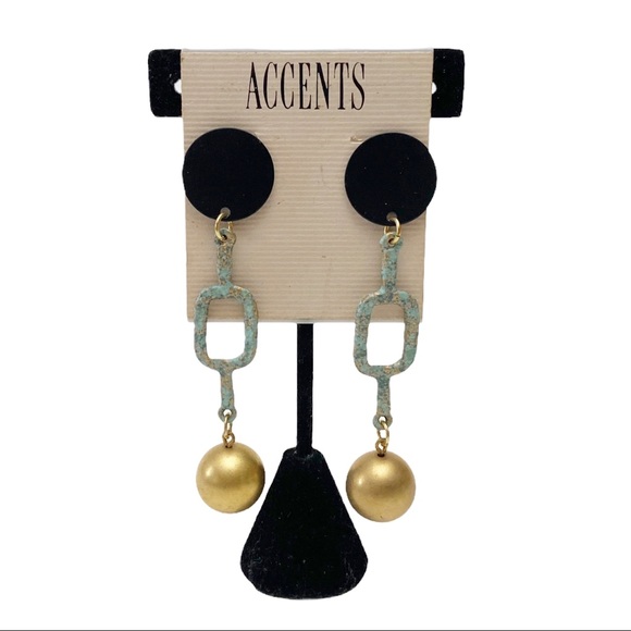 VTG Y2K Minimalist Verdigris Dangle Earrings - Picture 2 of 3